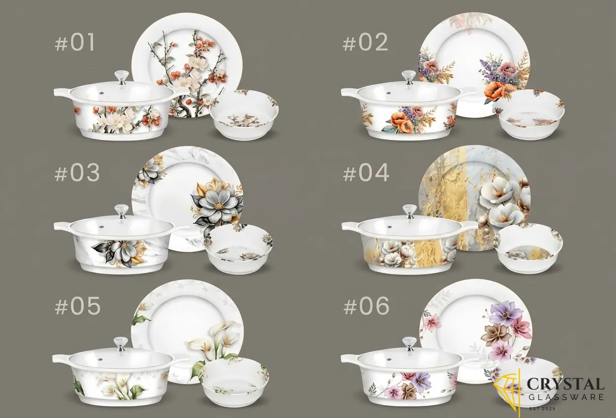 SUFRA Double Glazed Dinner Set With Glass Lid (80 Pcs )8 Person Serving